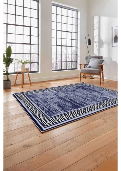 Çerçeveli Klasik Modern Baskılı Yıkanabilir Kaymaz Yolluk Mutfak Salon Halısı,Çerçeveli106-Lacivert, indirimleri