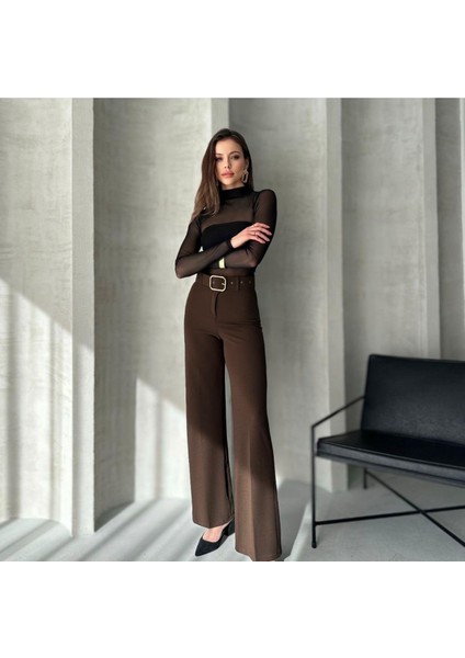 Kadın Bella Kaplama Kemerli Likralı Palazzo Pantolon
