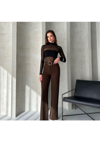 Kadın Bella Kaplama Kemerli Likralı Palazzo Pantolon fırsatları