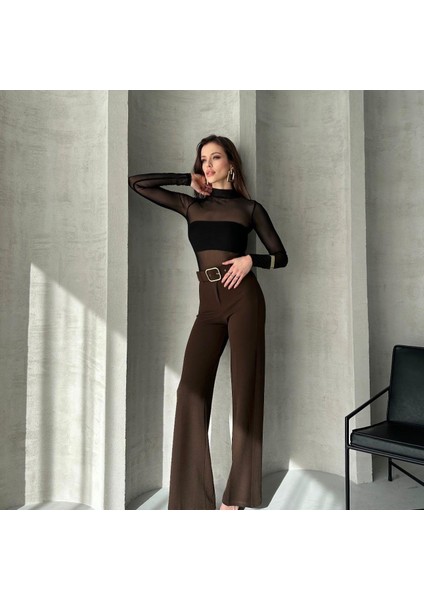 Kadın Bella Kaplama Kemerli Likralı Palazzo Pantolon indirimleri