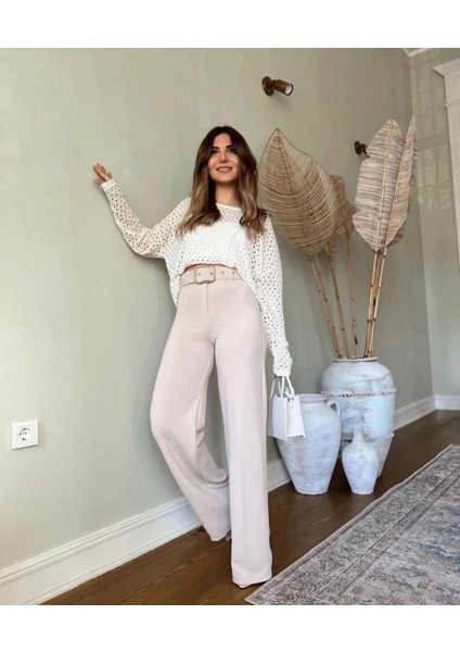 Kadın Bella Kaplama Kemerli Likralı Palazzo Pantolon