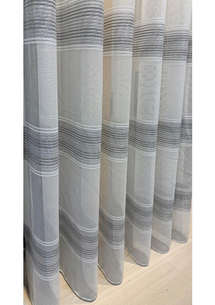 Siyah Gri Desenli Simli Tül Perde Sık Pile