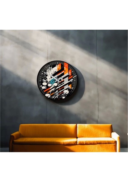 Dekoratif 3D Baskı Geometrik Desen Yuvarlak Duvar Saati -56