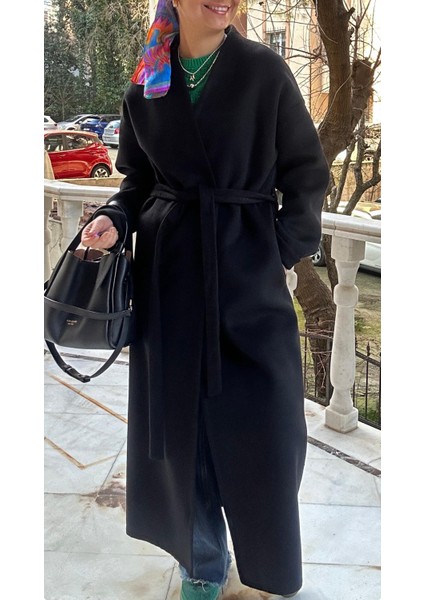 Kadın Siyah Uzun Kaban