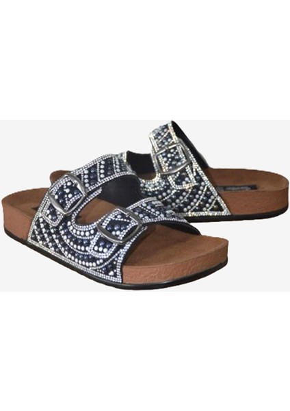 Hazel Siyah Çift Bantlı Comfort Boncuk Aksesuarlı Terlik modelleri