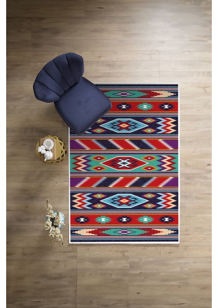 Etnik Kilim Desen Görünümlü Yıkanabilir Kaymaz Yolluk Mutfak Salon Halısı, Etnik-25-Renkli, indirimleri