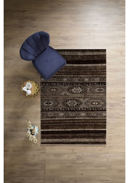 Baskılı Etnik Sade Desen Yıkanabilir Kaymaz Yolluk Mutfak Salon Halısı, Etnik-38-Kahve, indirimleri