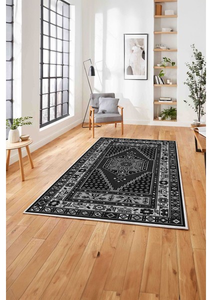Baskılı Etnik Klasik Model Yıkanabilir Kaymaz Yolluk Mutfak Salon Halısı, Etnik-33-Gri,