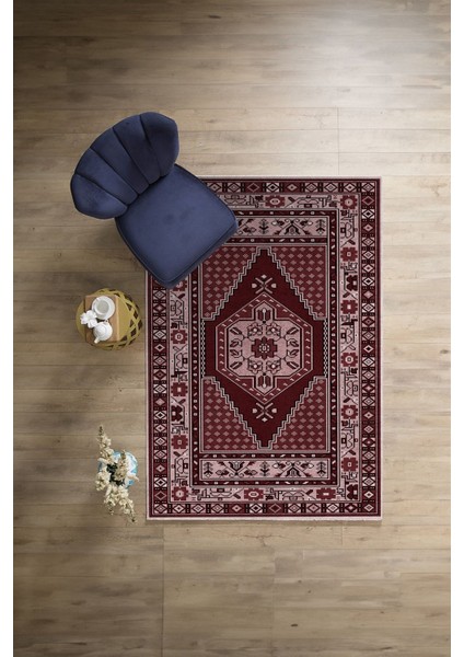 Baskılı Etnik Klasik Model Yıkanabilir Kaymaz Yolluk Mutfak Salon Halısı, Etnik-33-Bordo, indirimleri