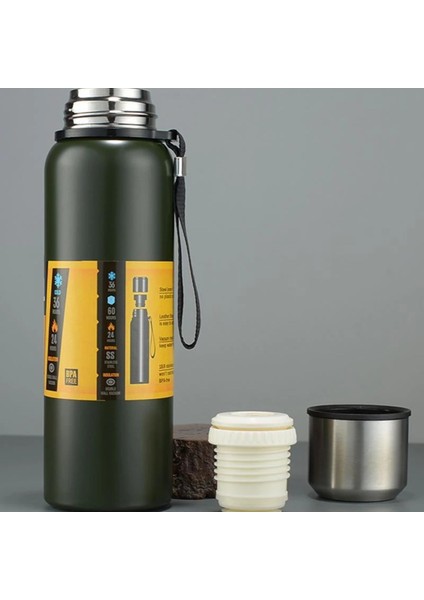 304 L Çelik 750 ml Vakumlu Yeşil Kamp ve Piknik Termosu