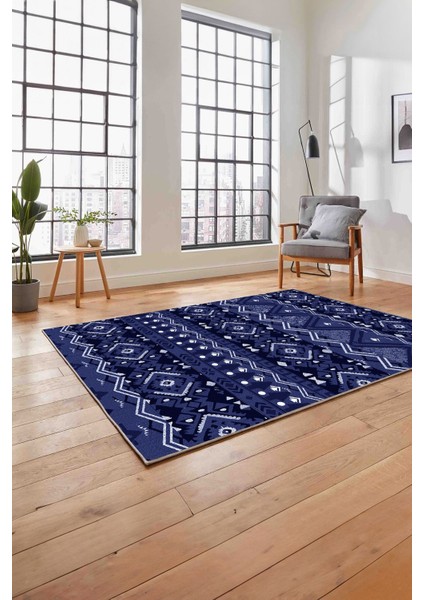 Baskılı Etnik Geometrik Modelli Yıkanabilir Kaymaz Yolluk Mutfak Salon Halısı, Etnik-37-Lacivert, fiyatları