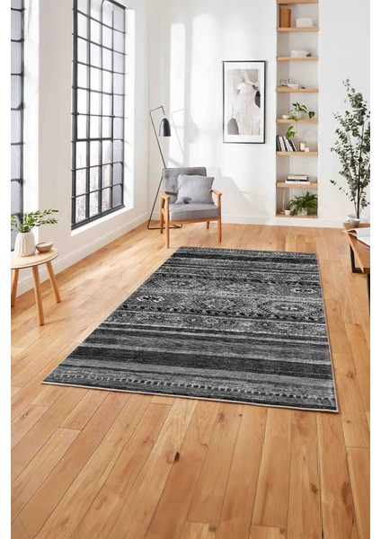Baskılı Etnik Sade Desen Yıkanabilir Kaymaz Yolluk Mutfak Salon Halısı, Etnik-38-Gri,