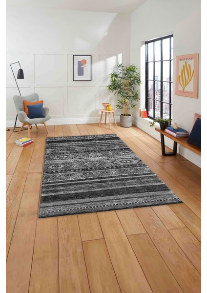 Baskılı Etnik Sade Desen Yıkanabilir Kaymaz Yolluk Mutfak Salon Halısı, Etnik-38-Gri, modelleri