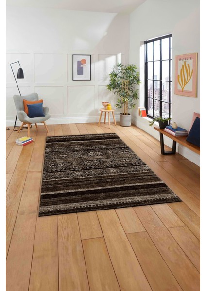 Baskılı Etnik Sade Desen Yıkanabilir Kaymaz Yolluk Mutfak Salon Halısı, Etnik-38-Kahve, modelleri