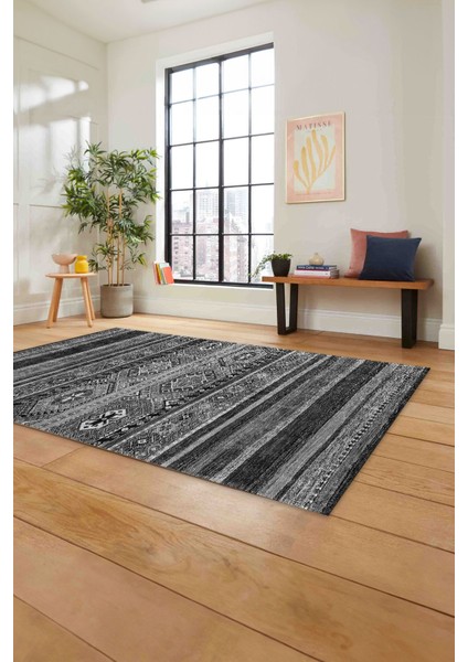 Baskılı Etnik Sade Desen Yıkanabilir Kaymaz Yolluk Mutfak Salon Halısı, Etnik-38-Gri, fırsatları