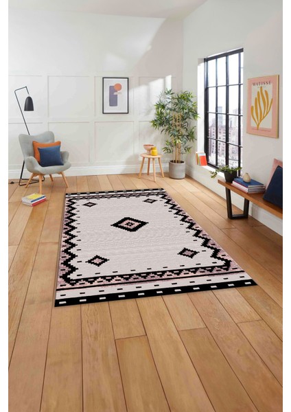 Baskılı Etnik Sade Model Yıkanabilir Kaymaz Yolluk Mutfak Salon Halısı, Etnik-22-Pembe, modelleri