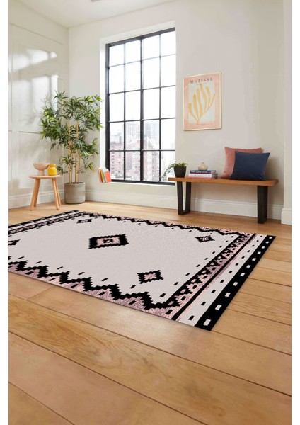 Baskılı Etnik Sade Model Yıkanabilir Kaymaz Yolluk Mutfak Salon Halısı, Etnik-22-Pembe, fırsatları