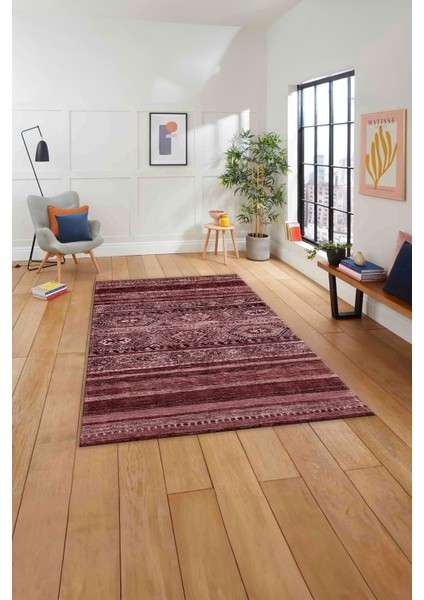 Baskılı Etnik Sade Desen Yıkanabilir Kaymaz Yolluk Mutfak Salon Halısı, Etnik-38-Bordo, modelleri
