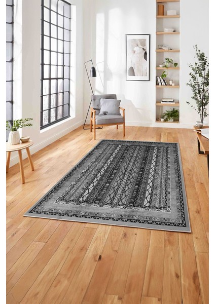 Etnik Model Dekoratif Baskılı Yıkanabilir Kaymaz Yolluk Mutfak Salon Halısı, Etnik-47-Gri,