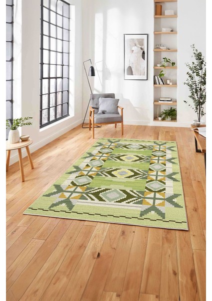 Etnik Modern Dijital Baskı Yıkanabilir Kaymaz Yolluk Mutfak Salon Halısı, Etnik-27-Yeşil,