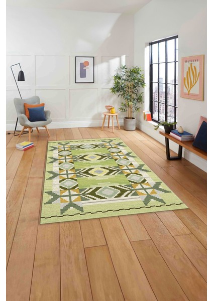Etnik Modern Dijital Baskı Yıkanabilir Kaymaz Yolluk Mutfak Salon Halısı, Etnik-27-Yeşil,