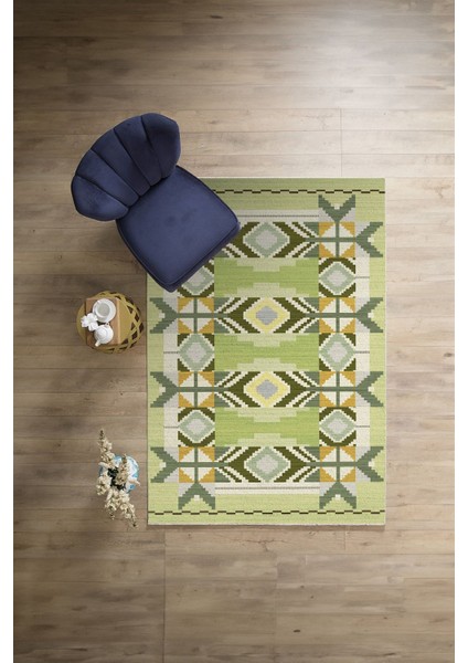 Etnik Modern Dijital Baskı Yıkanabilir Kaymaz Yolluk Mutfak Salon Halısı, Etnik-27-Yeşil,