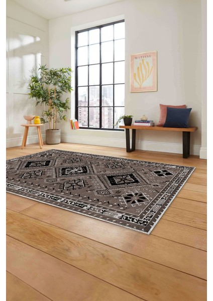 Etnik Geleneksel Desen Görünümlü Yıkanabilir Kaymaz Yolluk Mutfak Salon Halısı, Etnik-24-Vizon, fırsatları