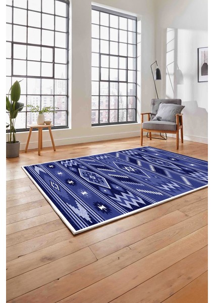 Etnik Kilim Desen Görünümlü Yıkanabilir Kaymaz Yolluk Mutfak Salon Halısı, Etnik-25-Mavi, fiyatları