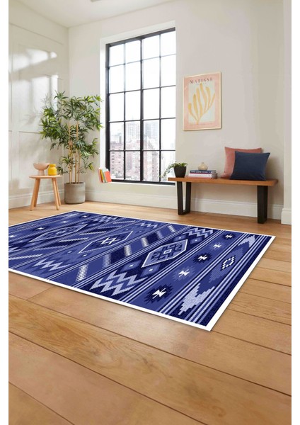 Etnik Kilim Desen Görünümlü Yıkanabilir Kaymaz Yolluk Mutfak Salon Halısı, Etnik-25-Mavi, fırsatları