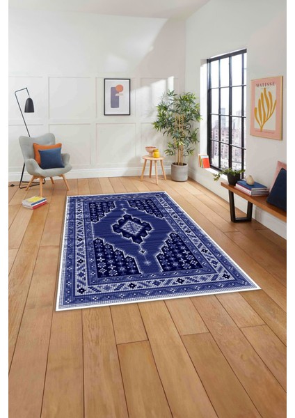 Baskılı Etnik Afgan Desenli Yıkanabilir Kaymaz Yolluk Mutfak Salon Halısı, Etnik-34-Lacivert, modelleri