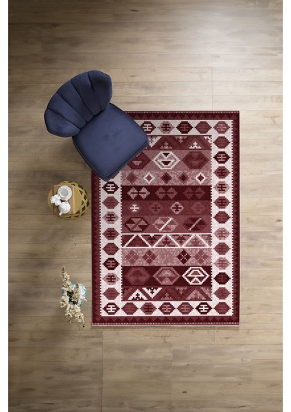 Etnik Kilim Model Dijital Baskılı Yıkanabilir Kaymaz Yolluk Mutfak Salon Halısı, Etnik-30-Bordo, indirimleri
