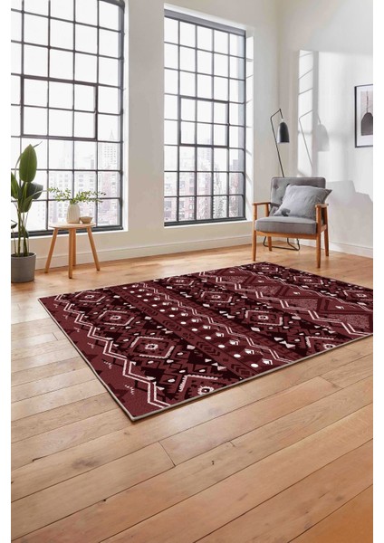 Baskılı Etnik Geometrik Modelli Yıkanabilir Kaymaz Yolluk Mutfak Salon Halısı, Etnik-37-Bordo, fiyatları