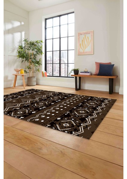 Baskılı Etnik Geometrik Modelli Yıkanabilir Kaymaz Yolluk Mutfak Salon Halısı, Etnik-37-Kahve, fırsatları