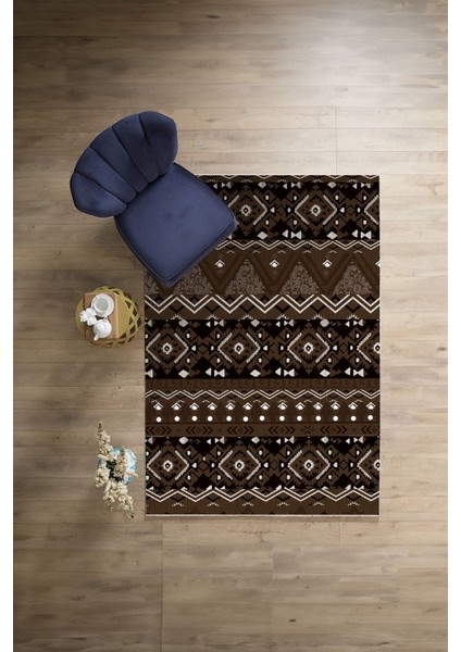 Baskılı Etnik Geometrik Modelli Yıkanabilir Kaymaz Yolluk Mutfak Salon Halısı, Etnik-37-Kahve, indirimleri