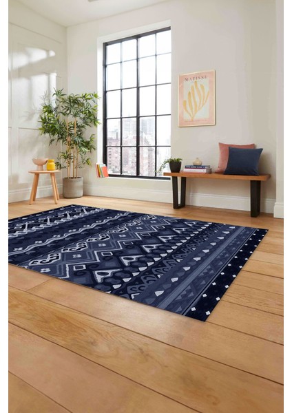 Baskılı Etnik Otantik Desen Görünüm Yıkanabilir Kaymaz Yolluk Mutfak Salon Halısı,Etnik-39-Lacivert, fırsatları