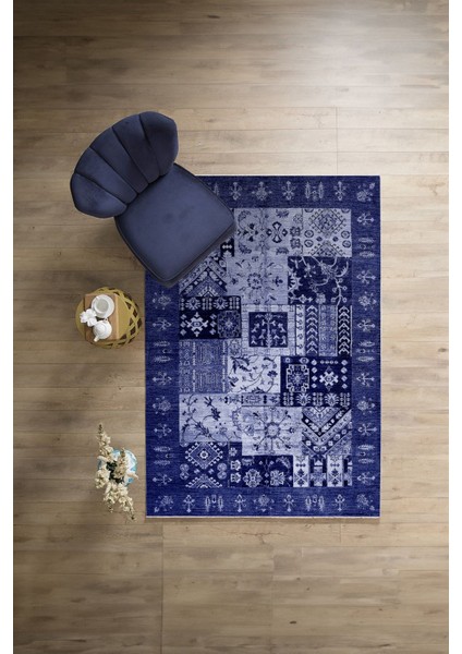 Baskılı Etnik Modern Desen Yıkanabilir Kaymaz Yolluk Mutfak Salon Halısı, Etnik-43-Lacivert, indirimleri