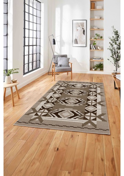 Etnik Modern Dijital Baskı Yıkanabilir Kaymaz Yolluk Mutfak Salon Halısı, Etnik-27-Kahve,