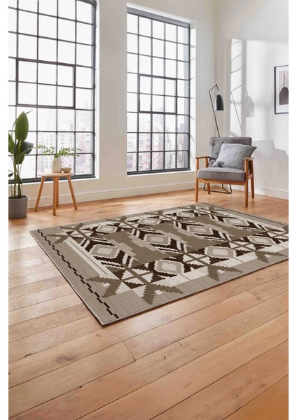 Etnik Modern Dijital Baskı Yıkanabilir Kaymaz Yolluk Mutfak Salon Halısı, Etnik-27-Kahve,