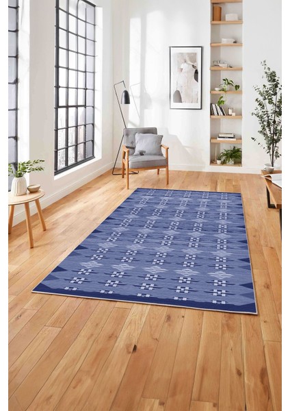 Etnik Model Dijital Baskılı Yıkanabilir Kaymaz Yolluk Mutfak Salon Halısı, Etnik-41-Mavi,