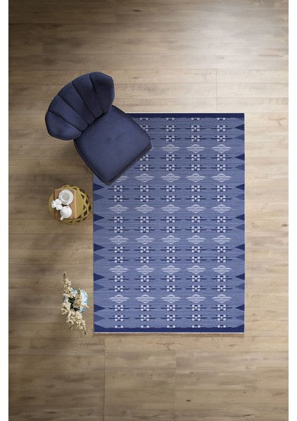 Etnik Model Dijital Baskılı Yıkanabilir Kaymaz Yolluk Mutfak Salon Halısı, Etnik-41-Mavi, indirimleri