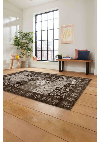 Baskılı Etnik Modern Desen Yıkanabilir Kaymaz Yolluk Mutfak Salon Halısı, Etnik-43-Kahve, fırsatları