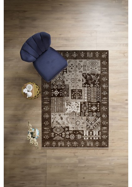 Baskılı Etnik Modern Desen Yıkanabilir Kaymaz Yolluk Mutfak Salon Halısı, Etnik-43-Kahve, indirimleri