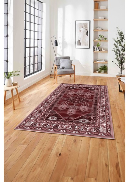 Baskılı Etnik Geleneksel Otantik Yıkanabilir Kaymaz Yolluk Mutfak Salon Halısı, Etnik-46-Bordo,