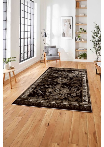 Baskılı Etnik Iskandinav Model Yıkanabilir Kaymaz Yolluk Mutfak Salon Halısı, Etnik-50-Kahve,