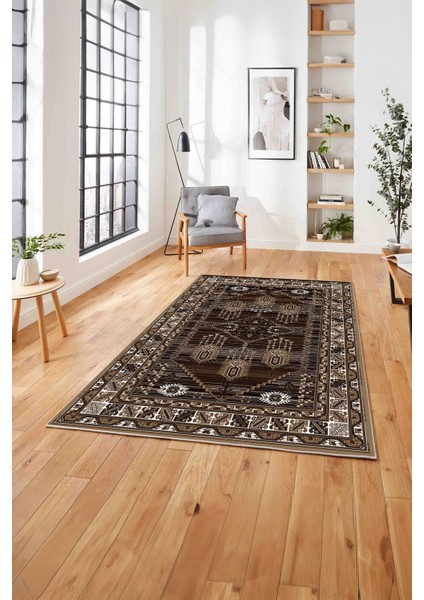 Baskılı Etnik Geleneksel Otantik Yıkanabilir Kaymaz Yolluk Mutfak Salon Halısı, Etnik-46-Kahve,