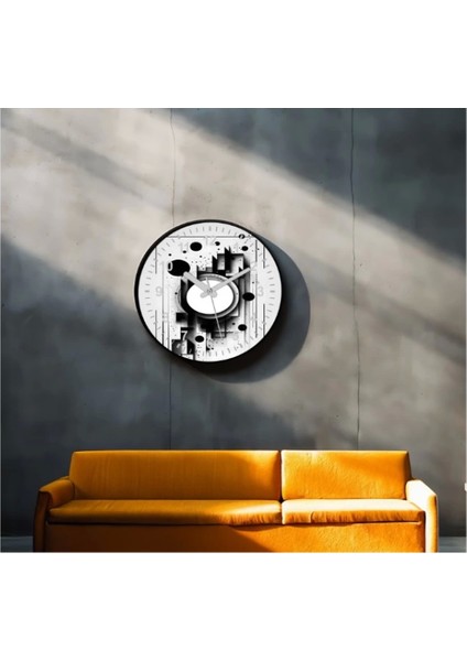Dekoratif 3D Baskı Geometrik Desen Yuvarlak Duvar Saati -124