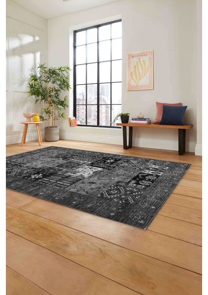 Baskılı Etnik Modern Desen Yıkanabilir Kaymaz Yolluk Mutfak Salon Halısı, Etnik-43-Gri, fırsatları