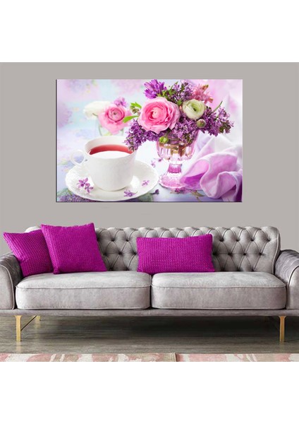 Dekoratif Baskı Çay ve Çiçekler Kanvas Tablo