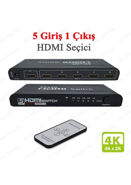 5 Port Uzaktan Kumandalı HDMI Swtich HDMI Seçici 5 Giriş 1 Çıkış 4KX2K