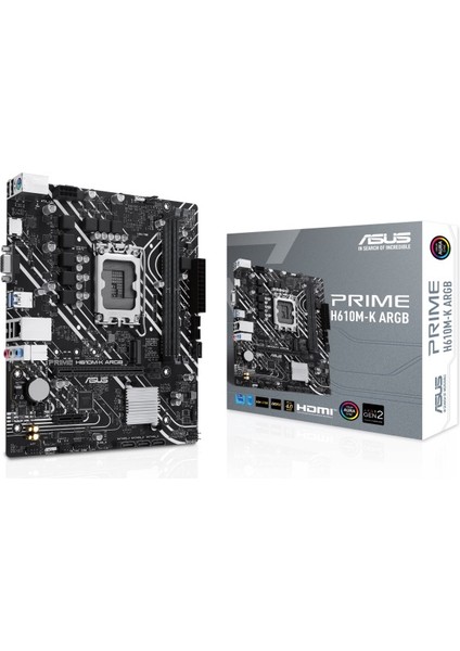 Asus Prıme H610M-K Argb, 2xddr5, M.2,d-Sub, Hdmı,12-13.nesil, LGA1700 Soket, Anakart